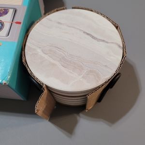 NEW Natural Stone Coaster Set~Lifver~6 Piece~Earthy